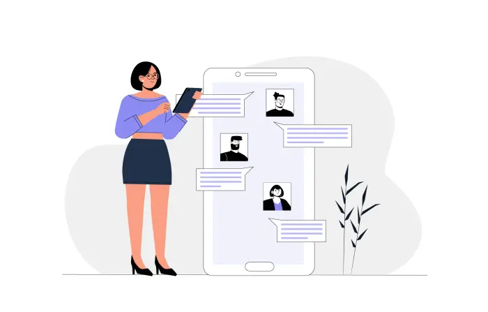 Group Chatting on Smartphones Flat Character Illustration